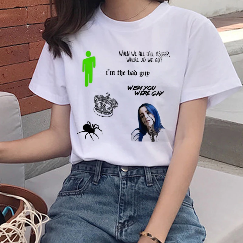 Билли эйлиш Харадзюку футболка для женщин I Am A Bad Guy Ullzang Graphic Эстетическая