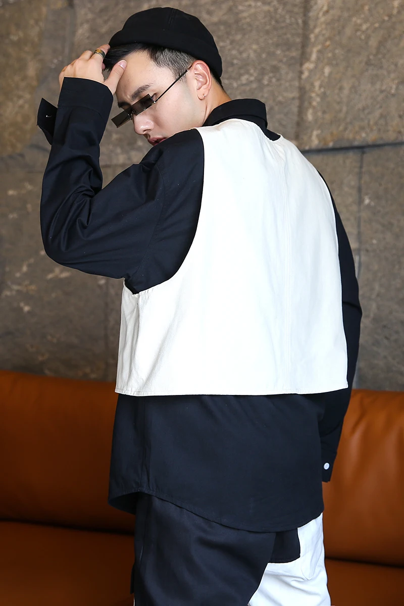 

2020 Spring And Autumn New Youth Pop Fake Two-piece Wild Shirt Fashion Casual Top Coat Black / Yellow / Blue / Orange S-4XL