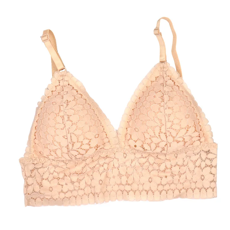 Thin French Style Bralette Lace Wireless Triangle Cup Women Lingerie Soft Bra Seamless Underwear Deep V Girls | Женская одежда