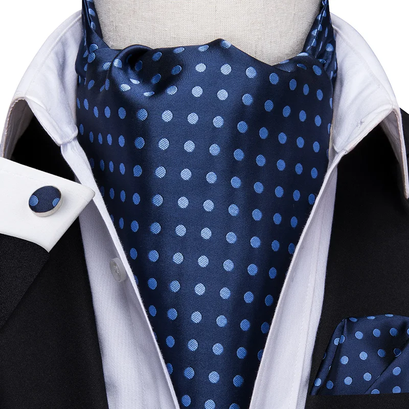 

AS-1011 Men's Vintage Polka Dot Wedding Formal Cravat Ascot Scrunch Self British style Gentleman 100%Silk Luxury blue Cravat