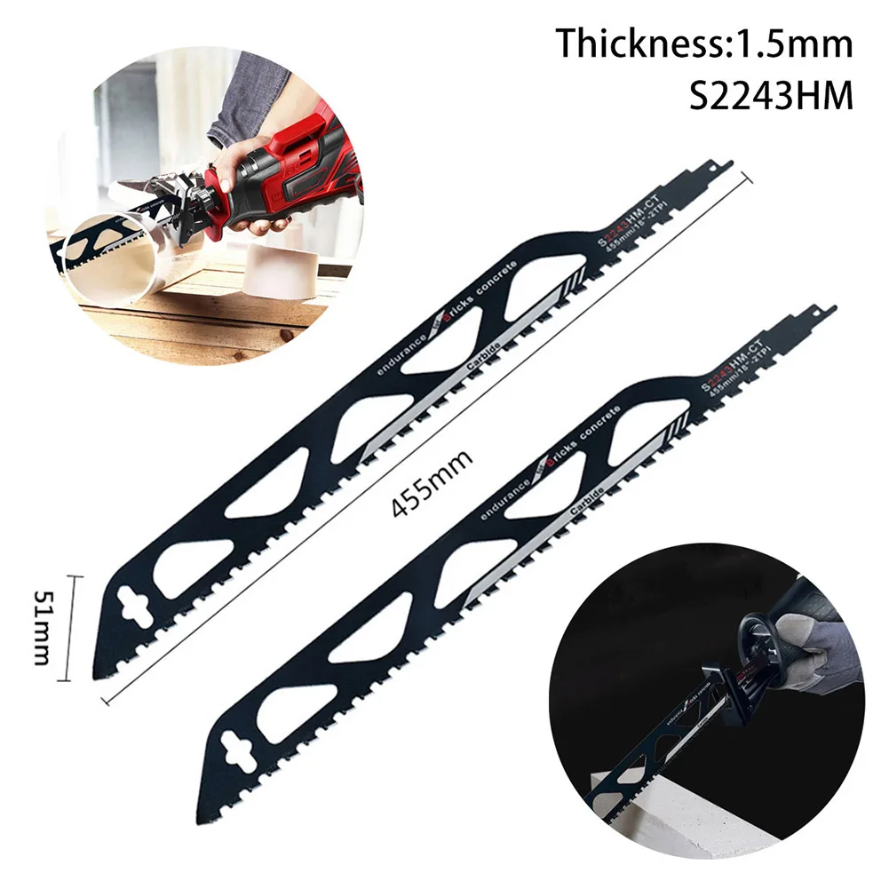 

2Pcs S2243HM Reciprocating Saw Blades Carbide Tip Cutting Tool For Cutting Concrete Red Brick Stone Masonry Saber Saw Blade
