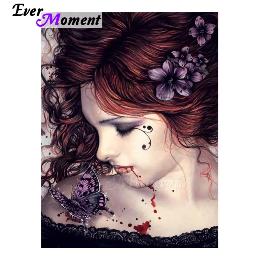 Алмазная краска с изображением красивой поврежденной девушки бабочки мозаика