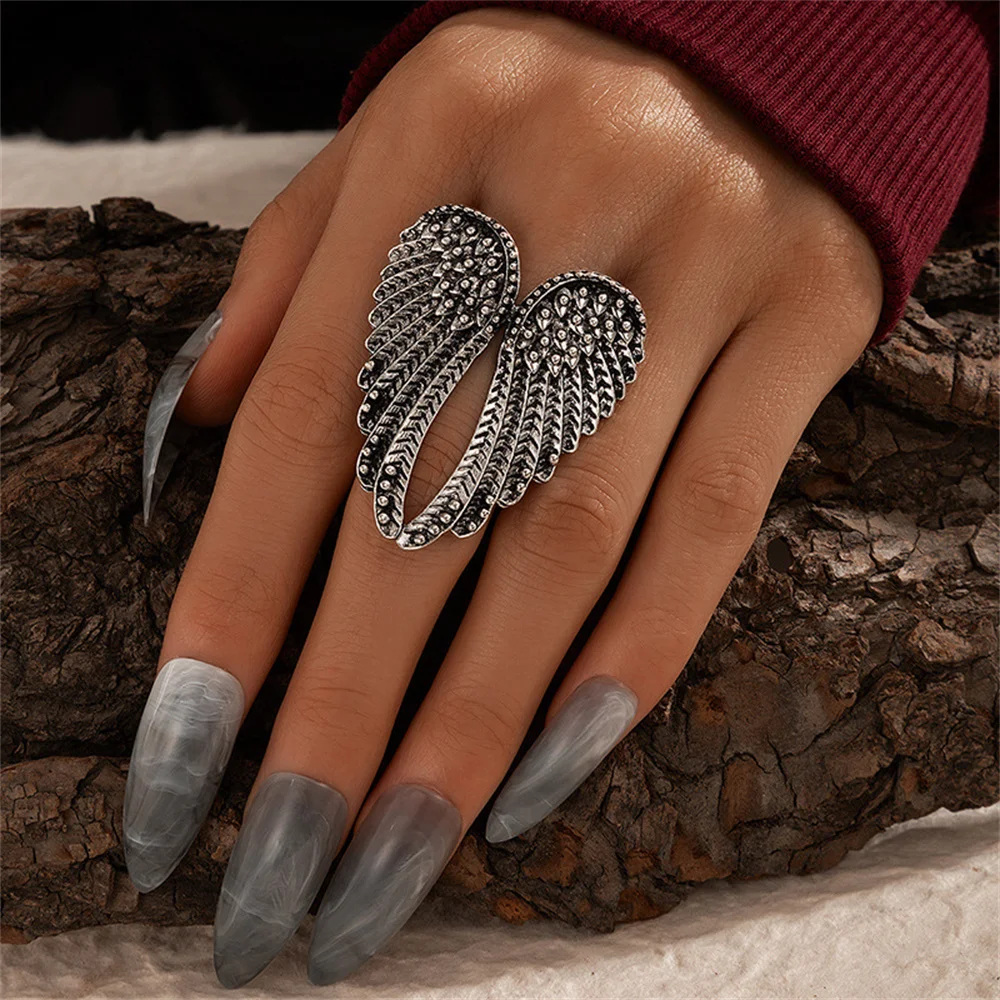 

Coconal Vintage Gold Color Wing Ring For Women Man Punk Hip Hop Feather Wide Ring Personality Adjustable Trend Jewelry Wholesale