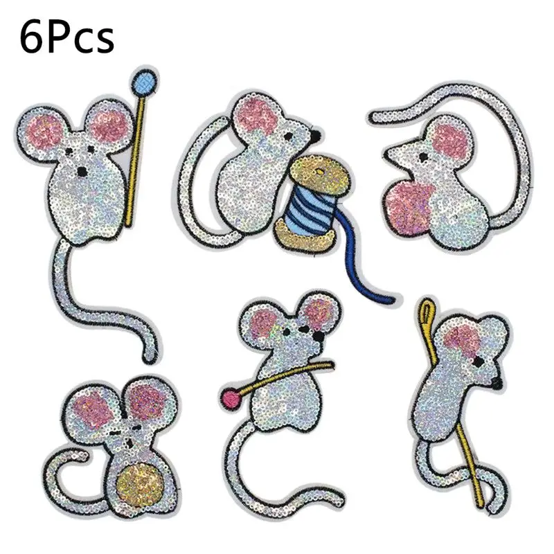 Набор из 6 патчей с милой мышкой и блестками винтажная вышитая аппликация на