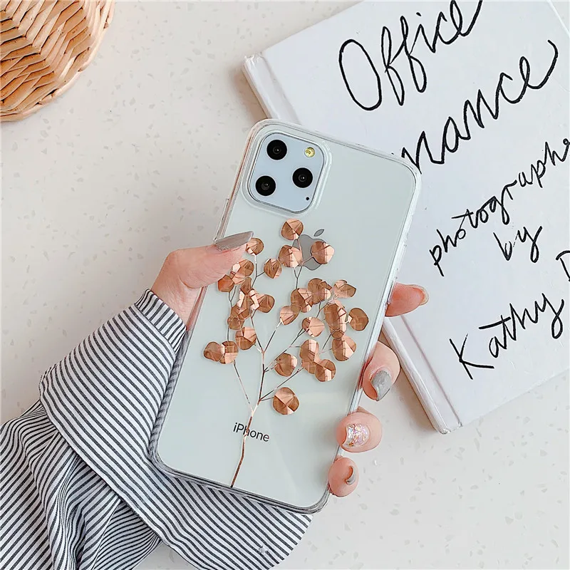 T1 N1986N покрытие из розового золота для iPhone 11 11 Pro Max X XR XS Max 7 8 Plus чехол для телефона роскошный художественный лист Дерево мягкий IMD для iPhone 11 - Цвет: T1