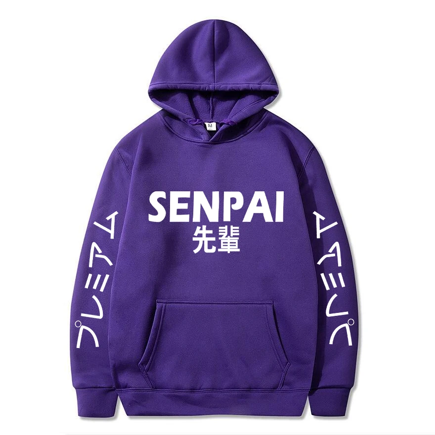 

2021 New Winter Anime Senpai Design Print Fleece Men's Hoodies Sweatshirts Men Women Streetwear Funny Black Hoody Man