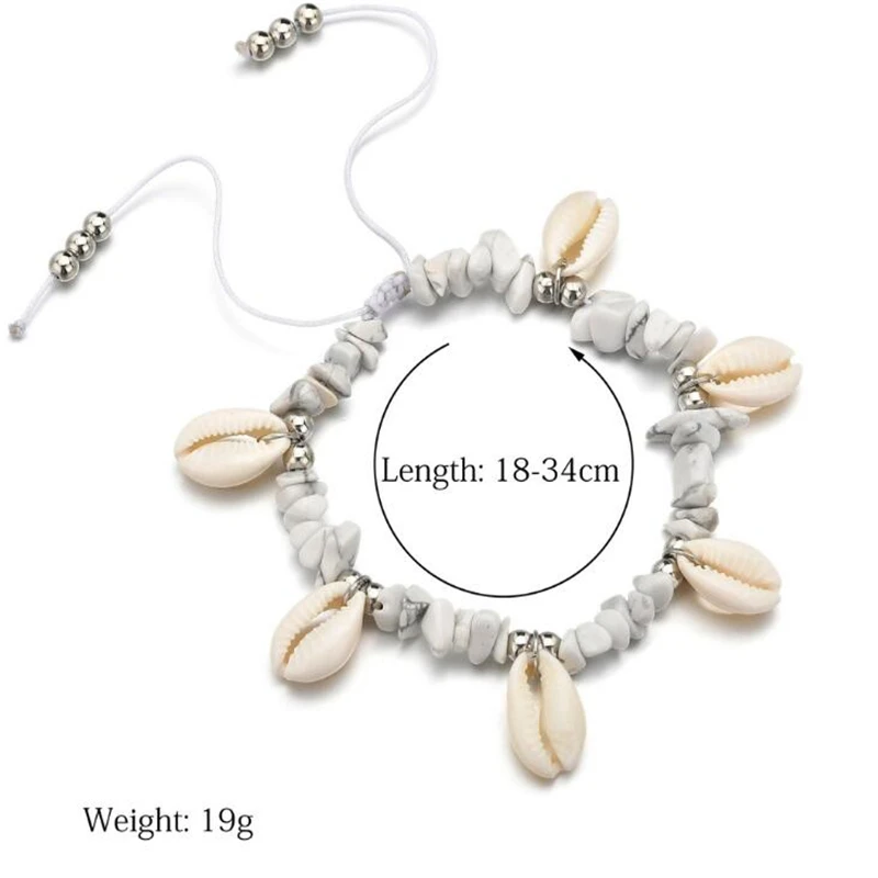 Женские ножные браслеты в стиле бохо с ракушками и каменными бусинами пляжные