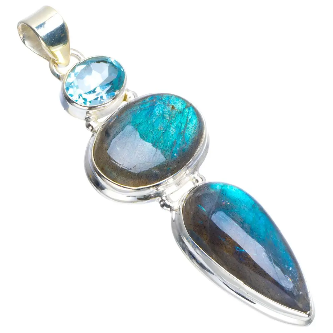 Натуральный Синий огненный Лабрадорит и голубой топаз ручной работы уникальный