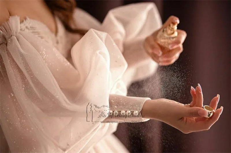 

Dirty Pink Boho Wedding Dress 2021 Detachable Puff Sleeve Bridal Dresses Glitter Sparky Lace Wedding Gowns Beach Sweetheart