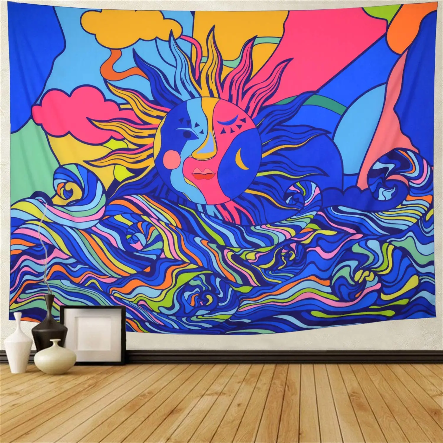 

Sun Colorful Trippy Wave Abstract Unique Tapestry Custom for Living Room