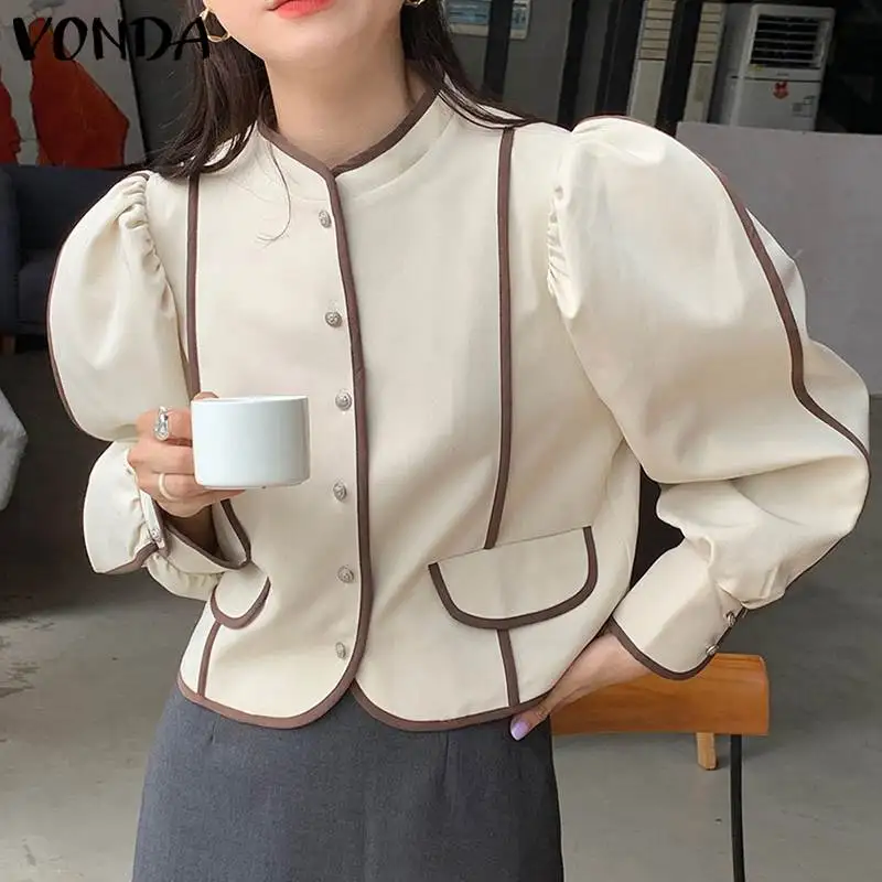 

Women Jackets 2022 VONDA Casual Turtleneck Office Formal Jackets Ladies Lantern Sleeve Party Coats Ladies Women's winter jacket