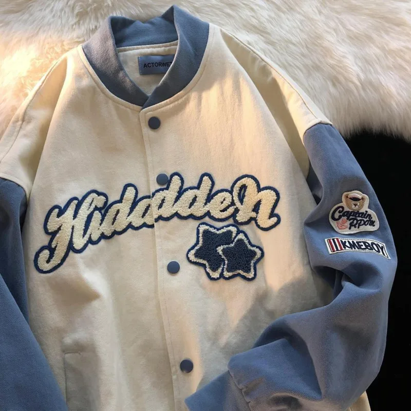 Синий Бомбер базовая осенняя куртка женская и мужская одежда Harajuku размера плюс