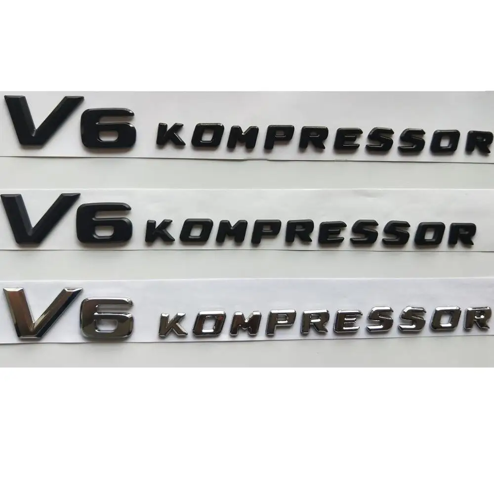 

For Mercedes Benz Black AMG Chrome Black Letters V6 KOMPRESSOR Trunk Fender Emblem Emblem Badges Sticker