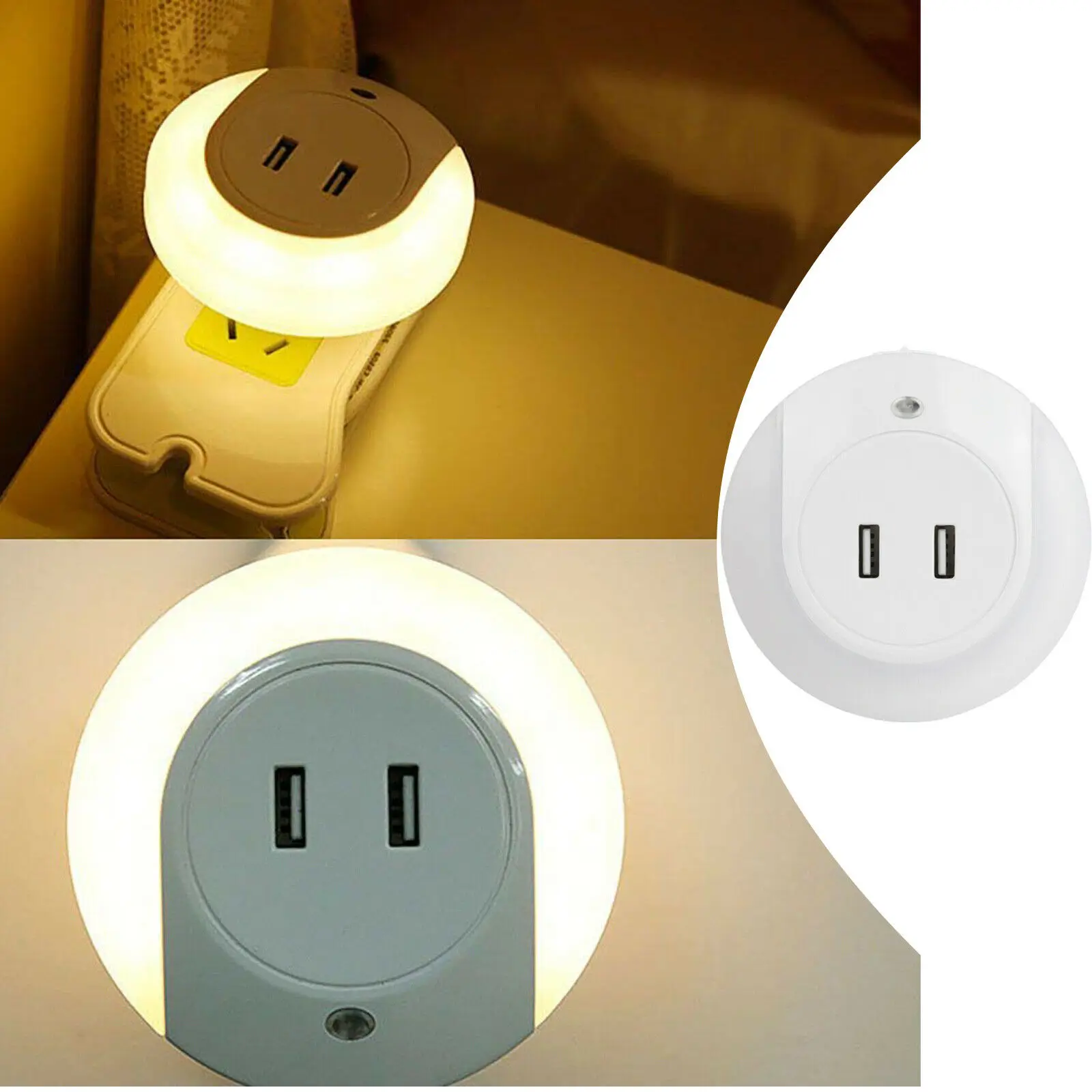 

EU/US Plug Socket Lamps LED Night Lights With Dual USB Port Charger Sensor Light Control Bedroom Wall Lamp Home Emergency Light