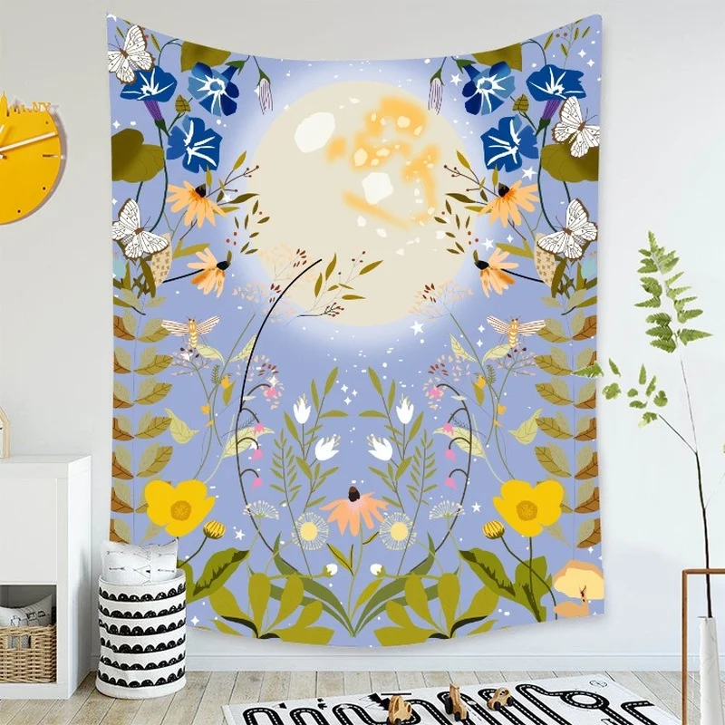 

Large size hanging cloth retro bohemia moon flower tapestry living room decoration hanging cloth bedroom background wall hanging