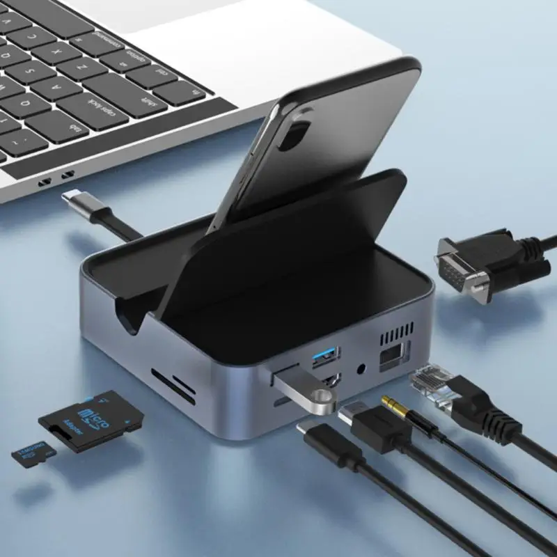 Док-станция 9 в 1 с USB 3 0 Тип C на HDMI-совместимый адаптер для VGA CD/TF-карт Samsung Huawei