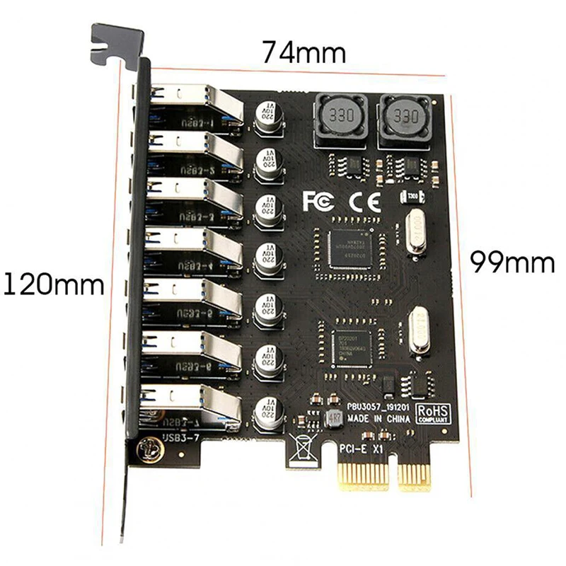usb 3 0 pci express adapter pci e to 7 ports usb 3 expansion adapter card usb3 pcie pci e x1 controller converter for btc miner free global shipping