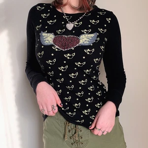 Dourbesty Women Slim Crop Top Y2k Vintage Long Sleeve Floral Printing Shirt Tee E-Girl Bodycon Autumn Streetwear Gothic Clothes