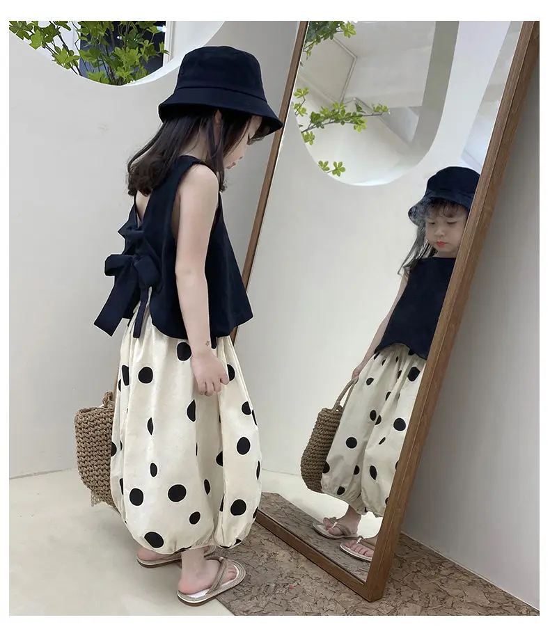 

Girls Suits 2021 New Summer Clothes Set For Children's Baby Girls Fashion Wide-leg Pants and Vest Two-piece Suit