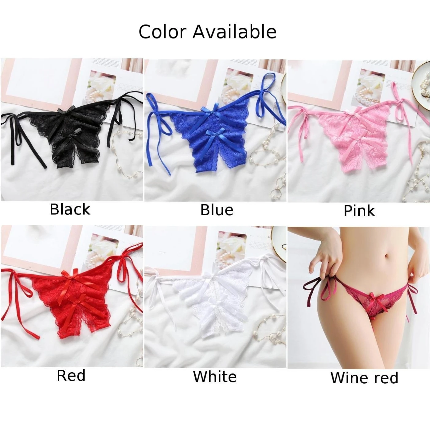 

G-string Intimates Seamless Underwear Ladies Slim Sexy Bandage Panties Women's Fashion Bowknot Lace Crotch Thongs Briefs Shorts
