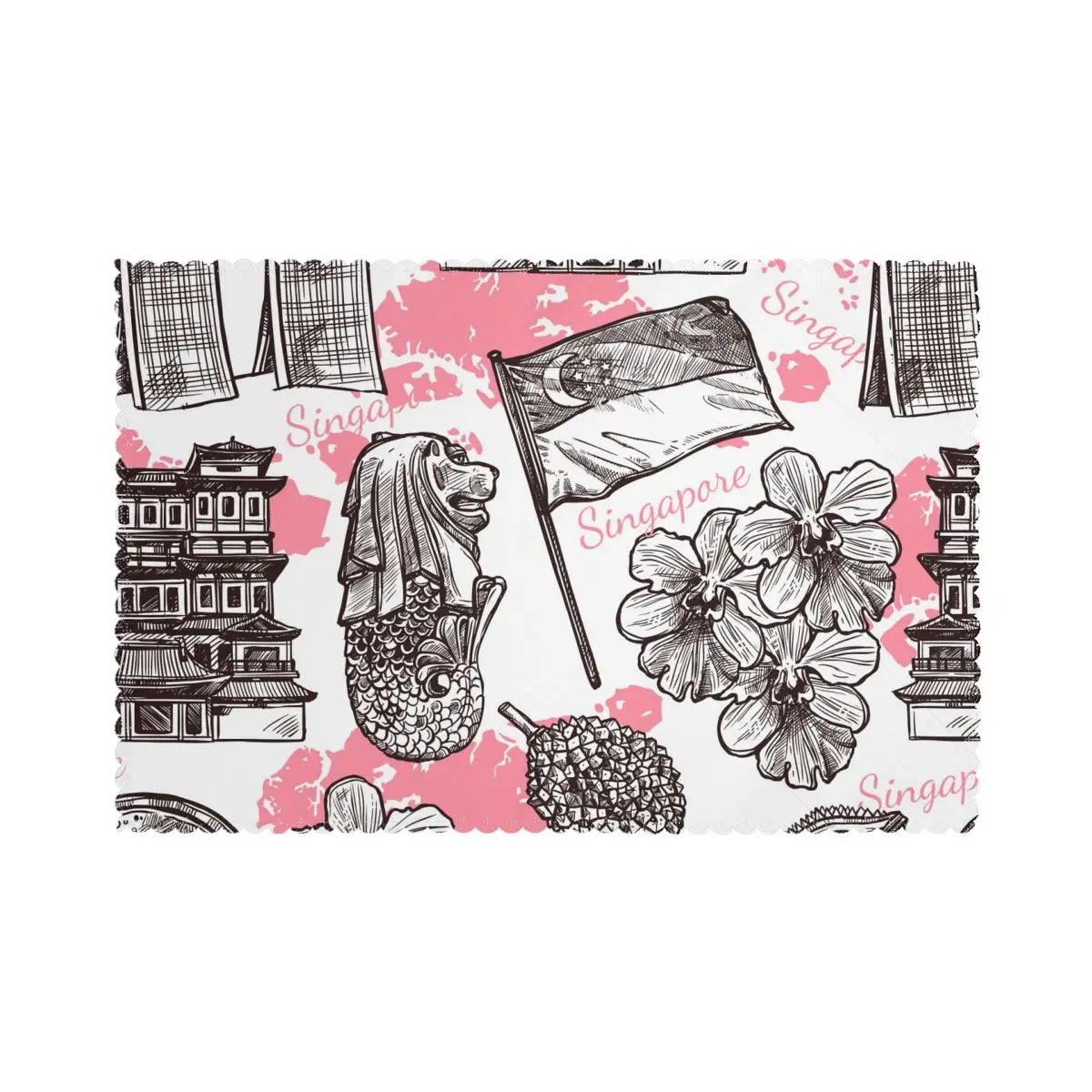 

6 PCS Placemat Singapore Sketch Fabric Table Mats Tableware Kitchen Tool Table Mats