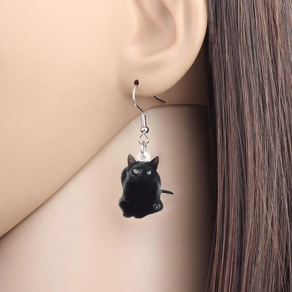 Женские акриловые серьги Bonsny с изображением котенка черного цвета | Украшения и