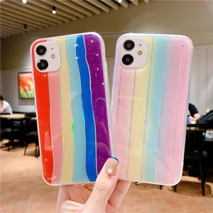 fashion glitter color rainbow clear slicone phone case for iphone 13 12 11 pro max xs max xr x 7 8 plus se shell cover for girl free global shipping
