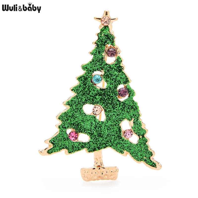 

Wuli&baby Shining Tree Brooches For Women Men Christmas Tree New Year Brooch Pin Gifts