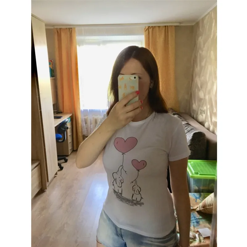 Kawaii Милая женская футболка с принтом в виде слона и воздушного шара,, летняя забавная футболка с коротким рукавом размера плюс, повседневные топы, футболки
