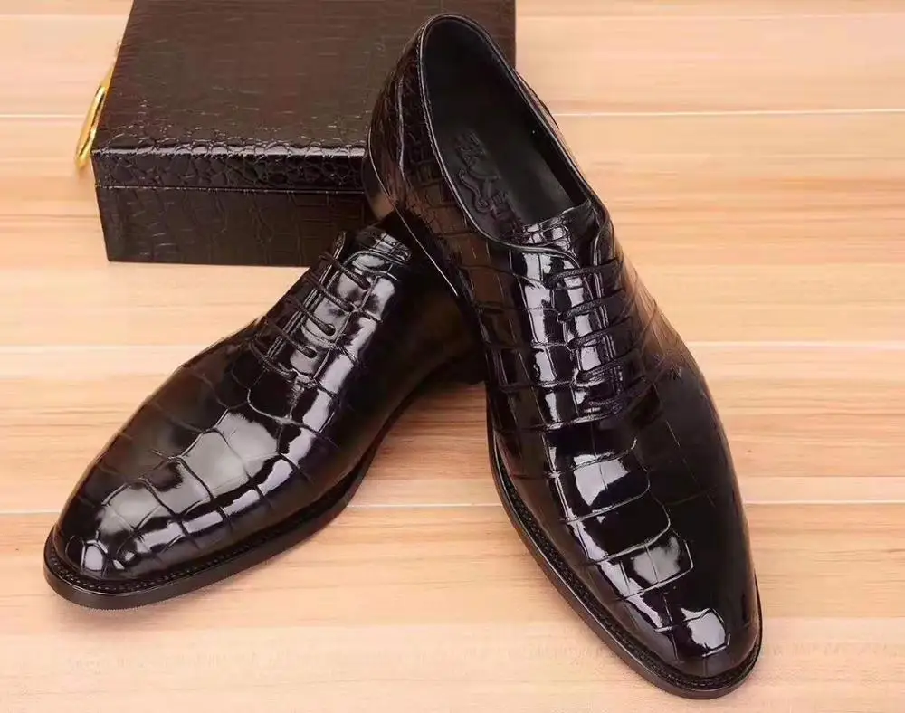 100% натуральная крокодиловая кожа модные мужские туфли с подкладкой из коровьей