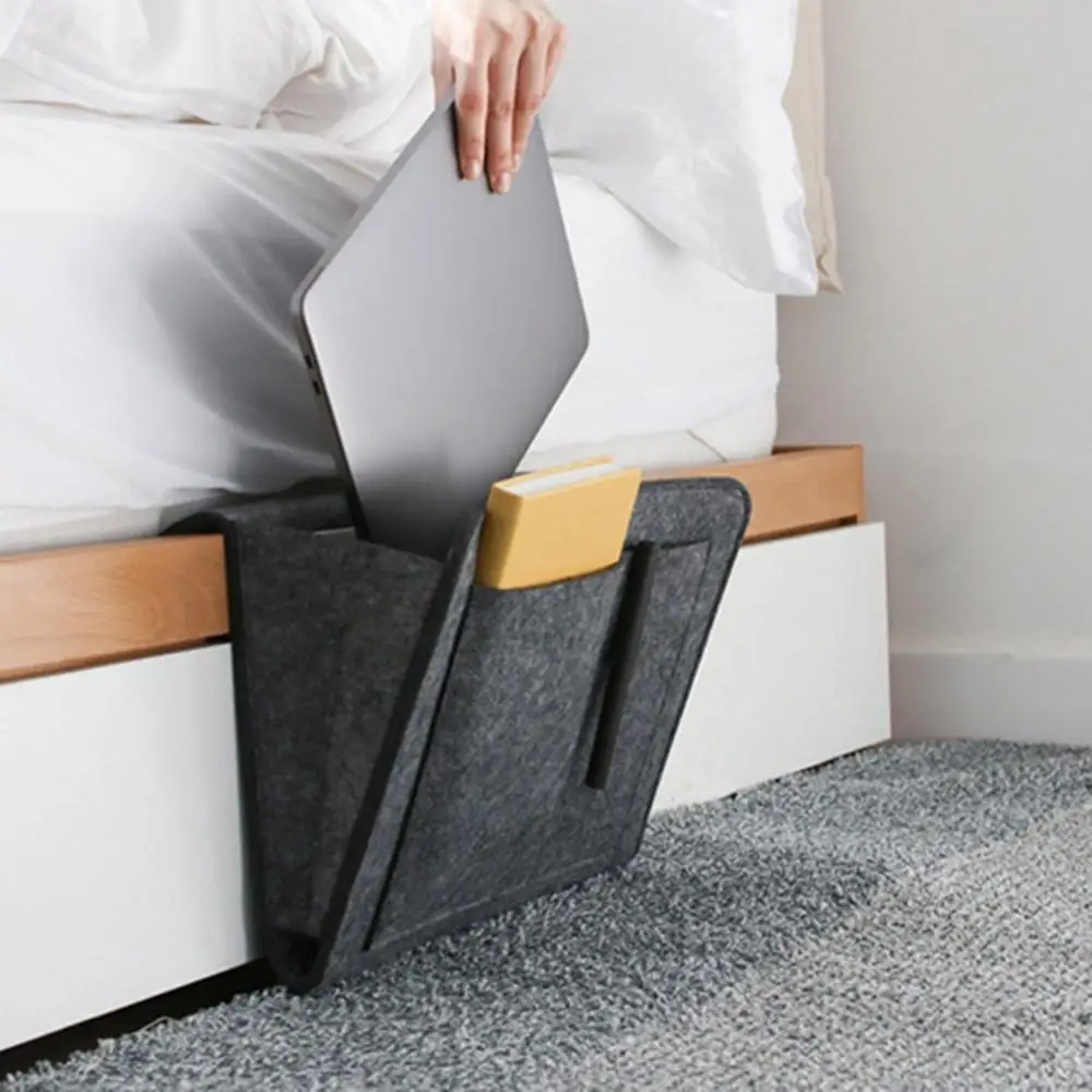 

Bed Storage Hanging Bag Pockets Felt Bedside Table Sofa Bedroom Organizer Holder Storage Bags Hangable Pouch