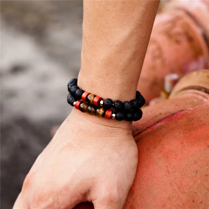 2 шт./компл. Мужские Женские со вставками из натурального камня браслет тигрового