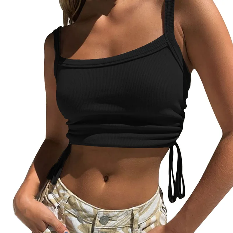

ROPALIA Women Short Tank Tops Square Neck Fashion Drawstring Off Shoulder Camisoles