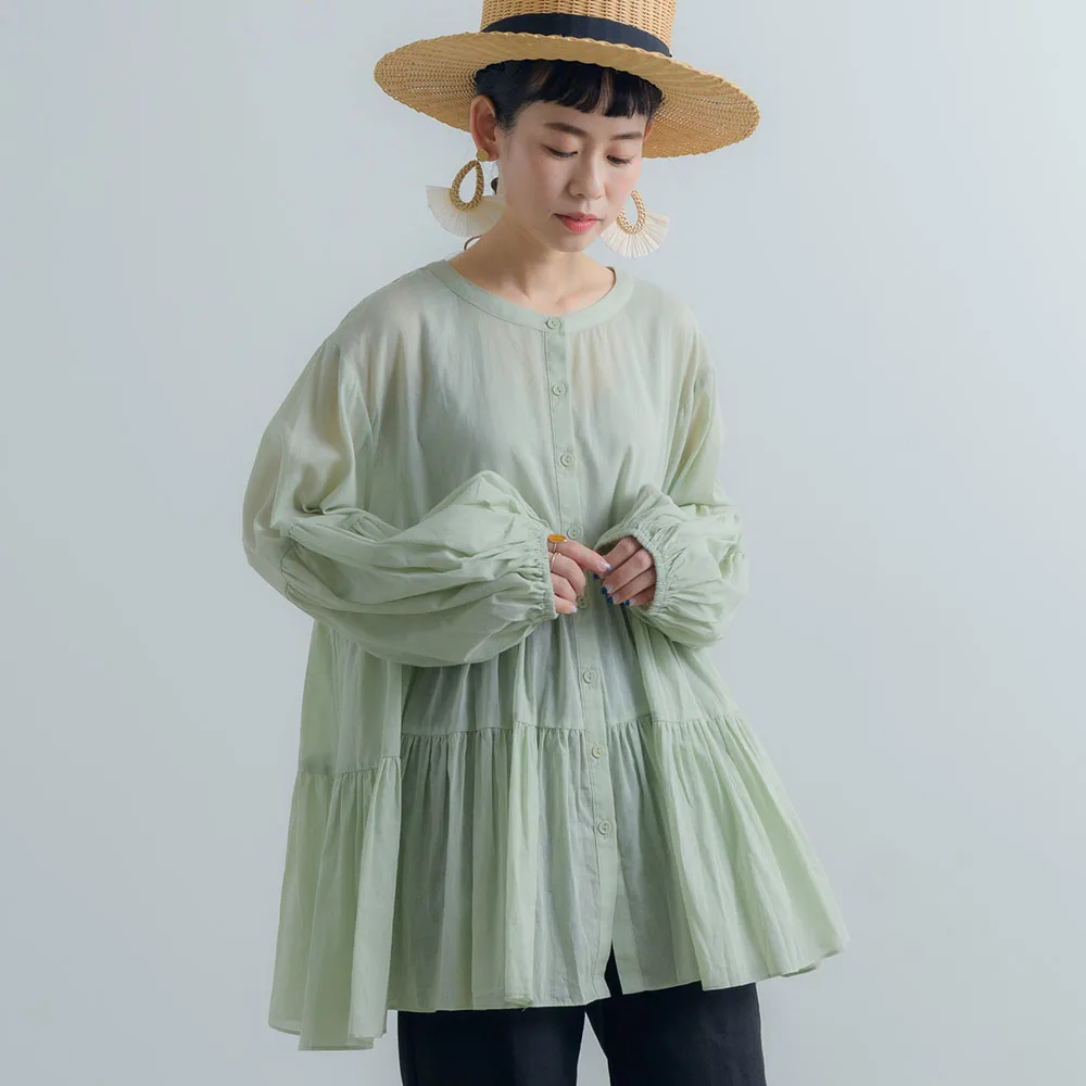 Японская шифоновая женская блузка рубашки с рукавами фонариками осень весна 2020