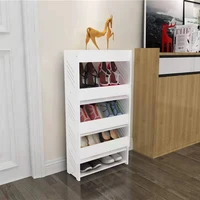 simple inclined plastic shoe cabinet behind the door of white small ultra thin dormitory