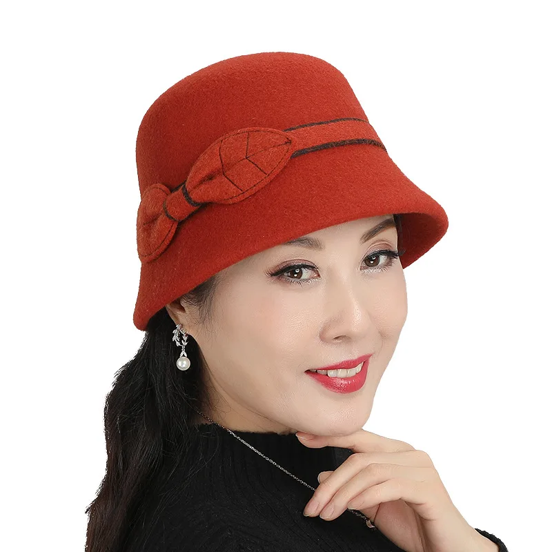 

middle-aged and old women's autumn and winter outdoor warm pure color wool fisherman's hat mother-in-law aunt basin hat