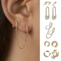 2021 new ins fashion paper clip inlaid crystal clip earring ear hook double perforation womens jewelry party gift wholesale