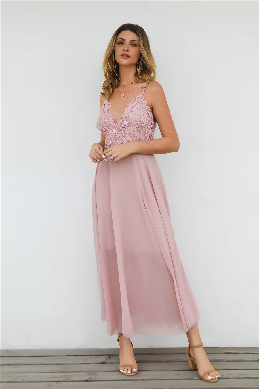

YiMinpwp Women Prom Dresses Spaghetti Cross Criss Straps Ankle Length Lace Chiffon Ladies Wedding Guest Party Gowns In Stock