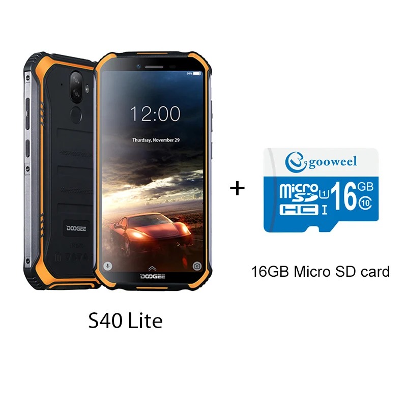 Add 16GB card IP68 DOOGEE S40 Lite 5,5 дюймовый дисплей 2 ГБ 16 ГБ Android 9,0 прочный мобильный телефон 5,5 дюймов дисплей 4650 мАч 8,0 МП смартфон - Цвет: Add 16GB card