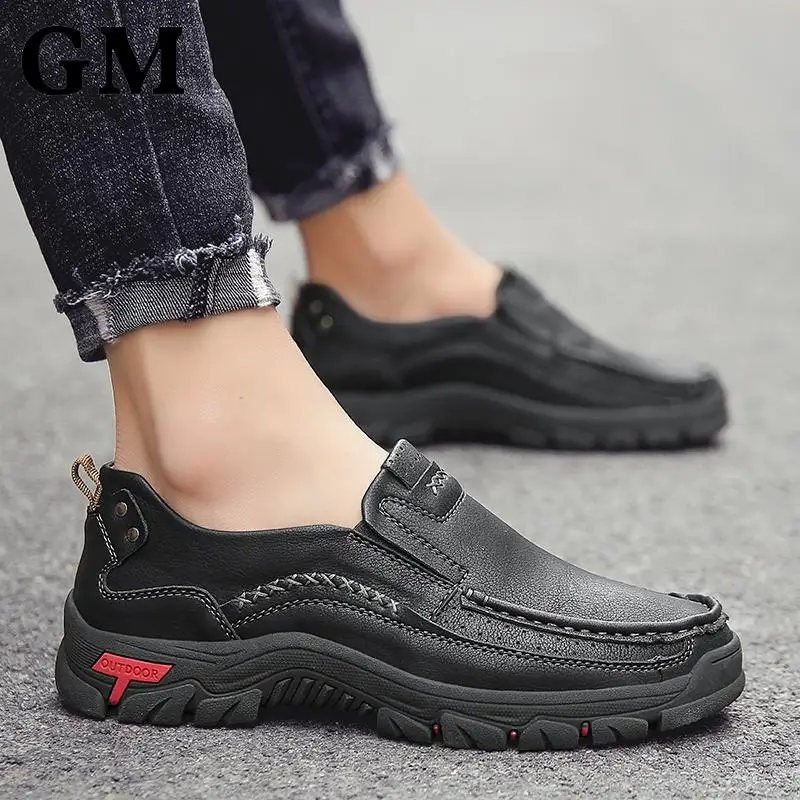 

Men Shoes Nice Genuine Leather Men Loafers Sneakers Comfortable Luxury Cowhide Leather Boat Shoes Outdoor Sneakers Hiking Shoes