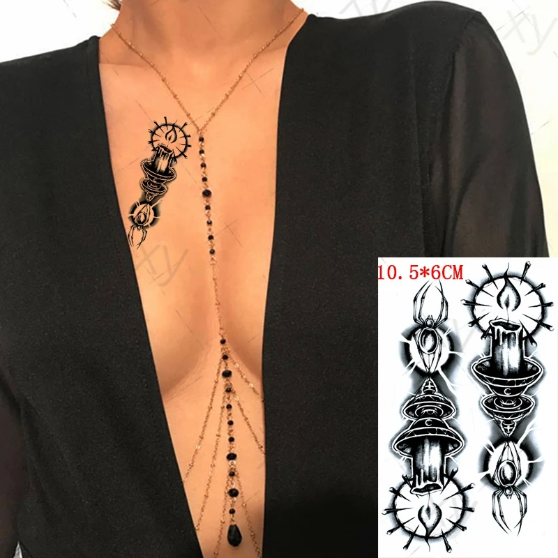 Waterproof Temporary Tattoo Stickers Spider Candle Moon Cross Children Black Body Art Fake Tattoos for Men Women |