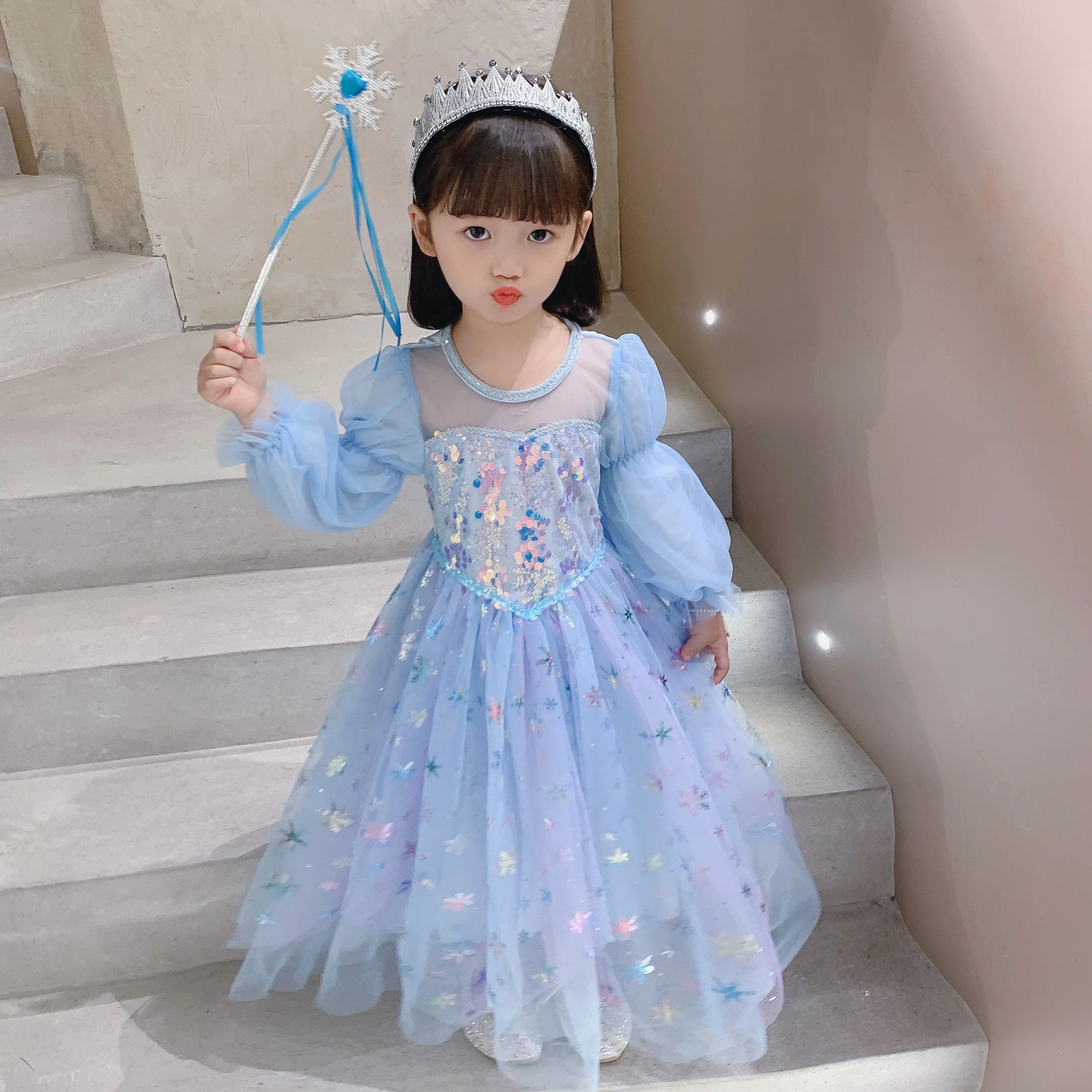 

Elsa Princess Dress Autumn Long-sleeved Clothes Frozen Aisha Dress Girls New Elsa Aisha Dress