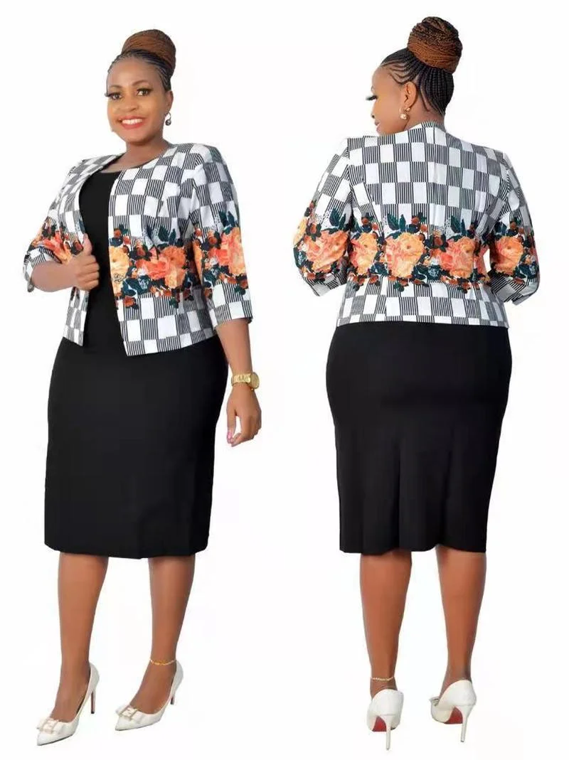

2 Piece Set African Dresses For Women Grid Print Tops And Skirt 2021 Autumn Winter New Bazin Riche Traditional Africa Clothing