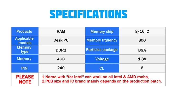 Veineda ddr2 PC2-6400 8 Гб 4x4 ГБ ddr2 800 МГц для intel и amd mobo настольная поддержка memoria 8 Гб ram DIMM
