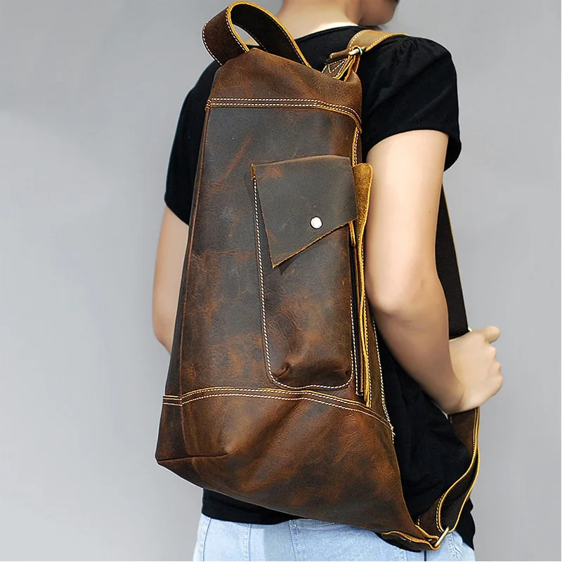 MAHEU Featured Men's Genuine Leather Backpack Crazy Horse Leather Daypack Travel Bag Male Laptop Bagpack Unique Bagpack For Man