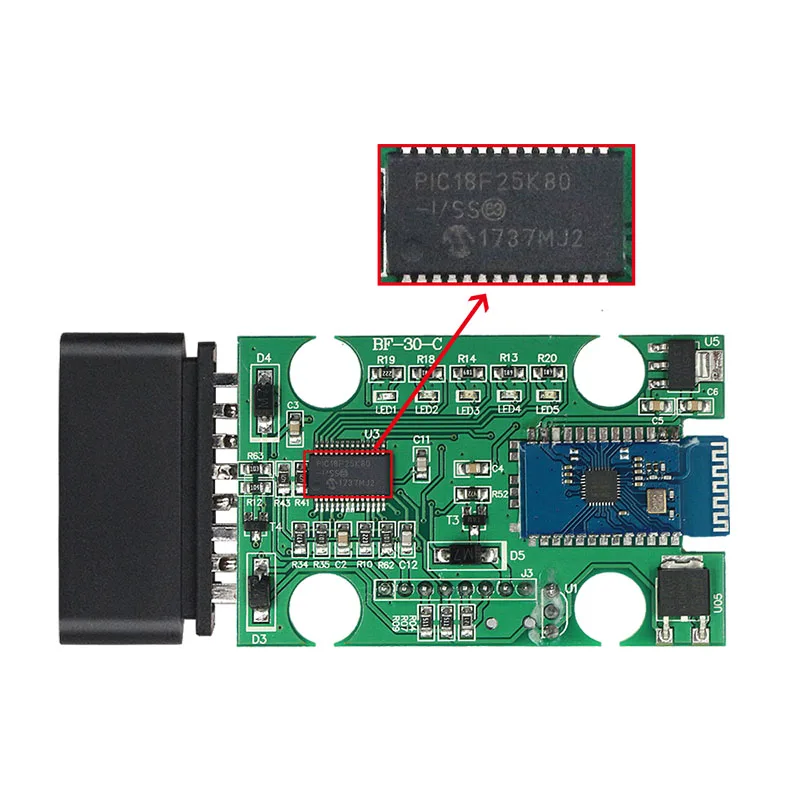 Автомобильный диагностический интерфейс PIC18F25K80 Bluetooth-совместимый ELM327 V1.5 OBD2 Wi-Fi ELM