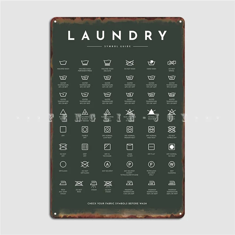 

Laundry Sign Symbols Guide Care Poster Metal Plaque Cinema Living Room Cave Pub Design Plates Tin Sign Poster