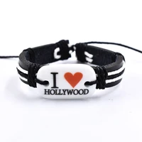 california resin cowhide woven bracelet retro pattern color flag color line matching leather