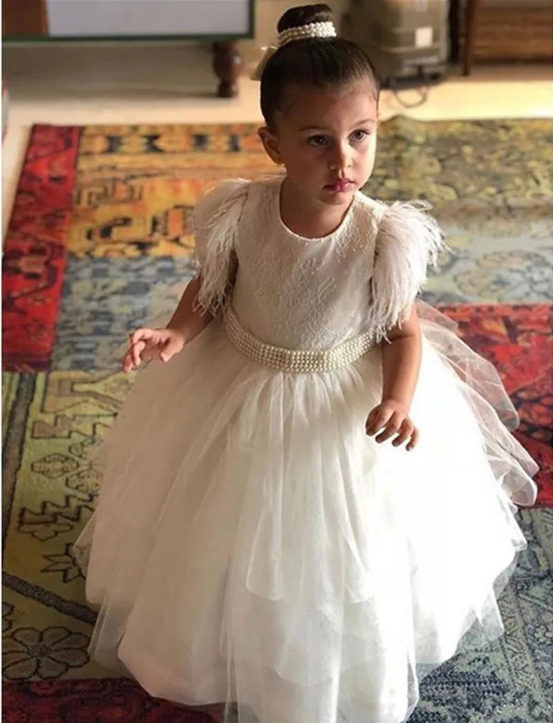 

New Baby Girls First Communion Dresses with Bow O Neck Ankle Length Long Princess Flower Girl Dress Birthday Party Prom Gown