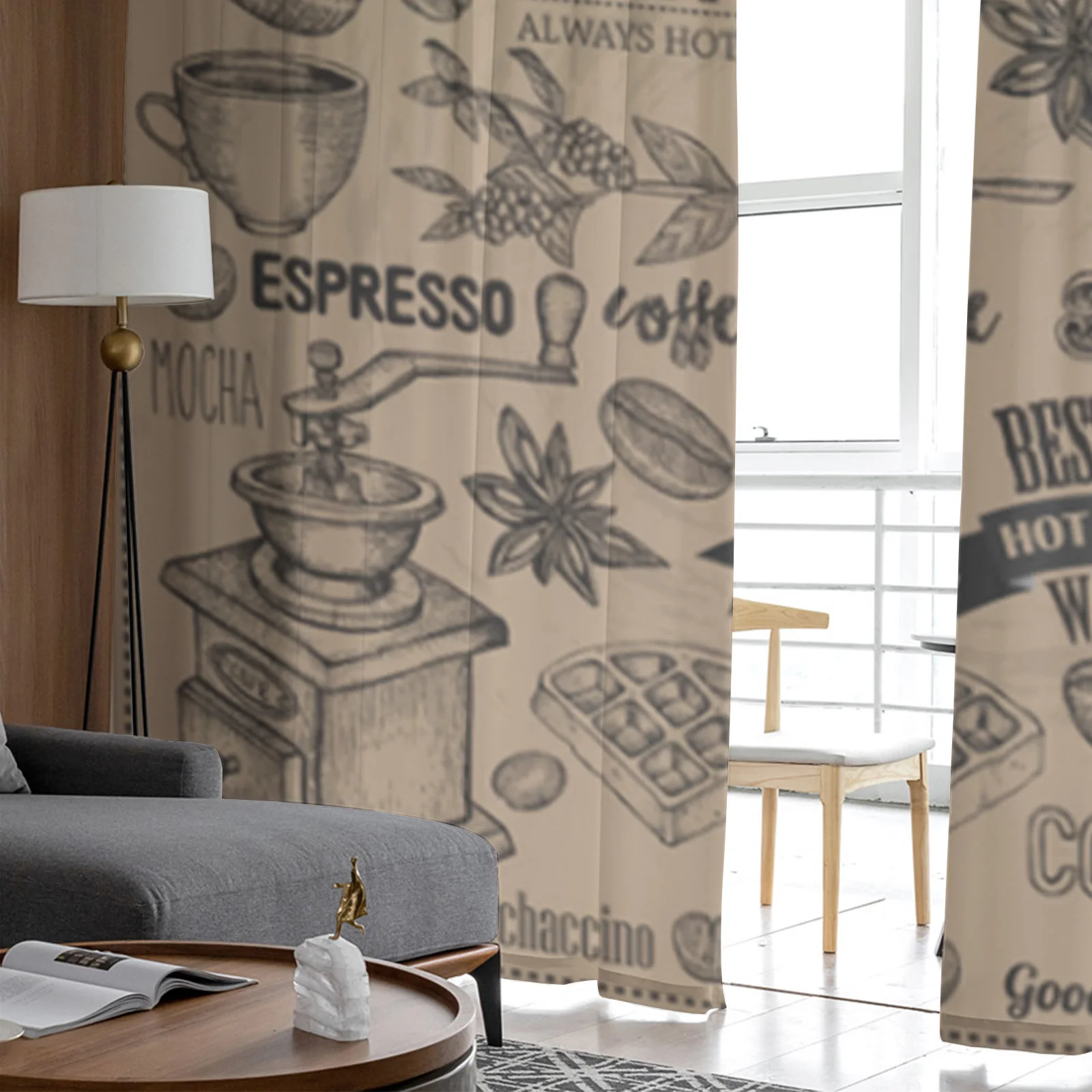 Тюлевые занавески в стиле ретро с изображением кофейных чашек для гостиной